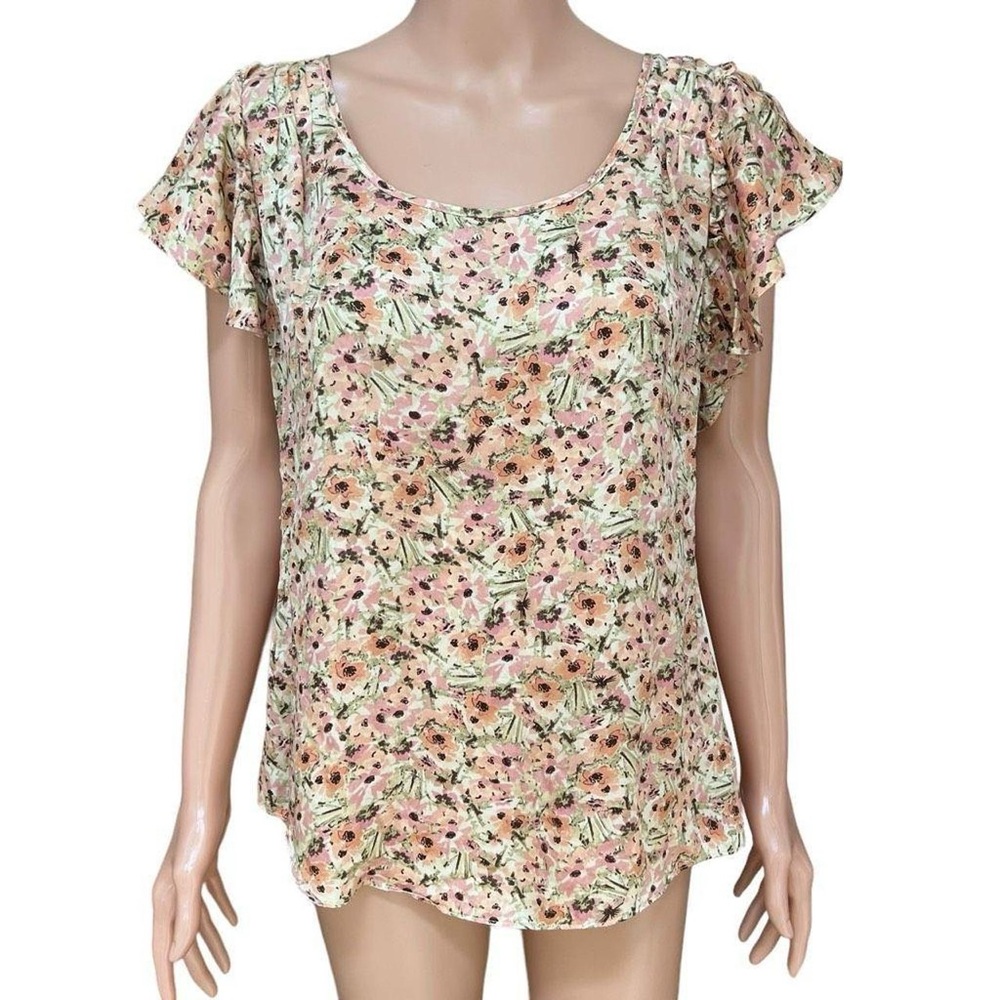 Vintage Y2K Banana Republic Floral Silk Blouse with Flutter Sleeves - Size XS